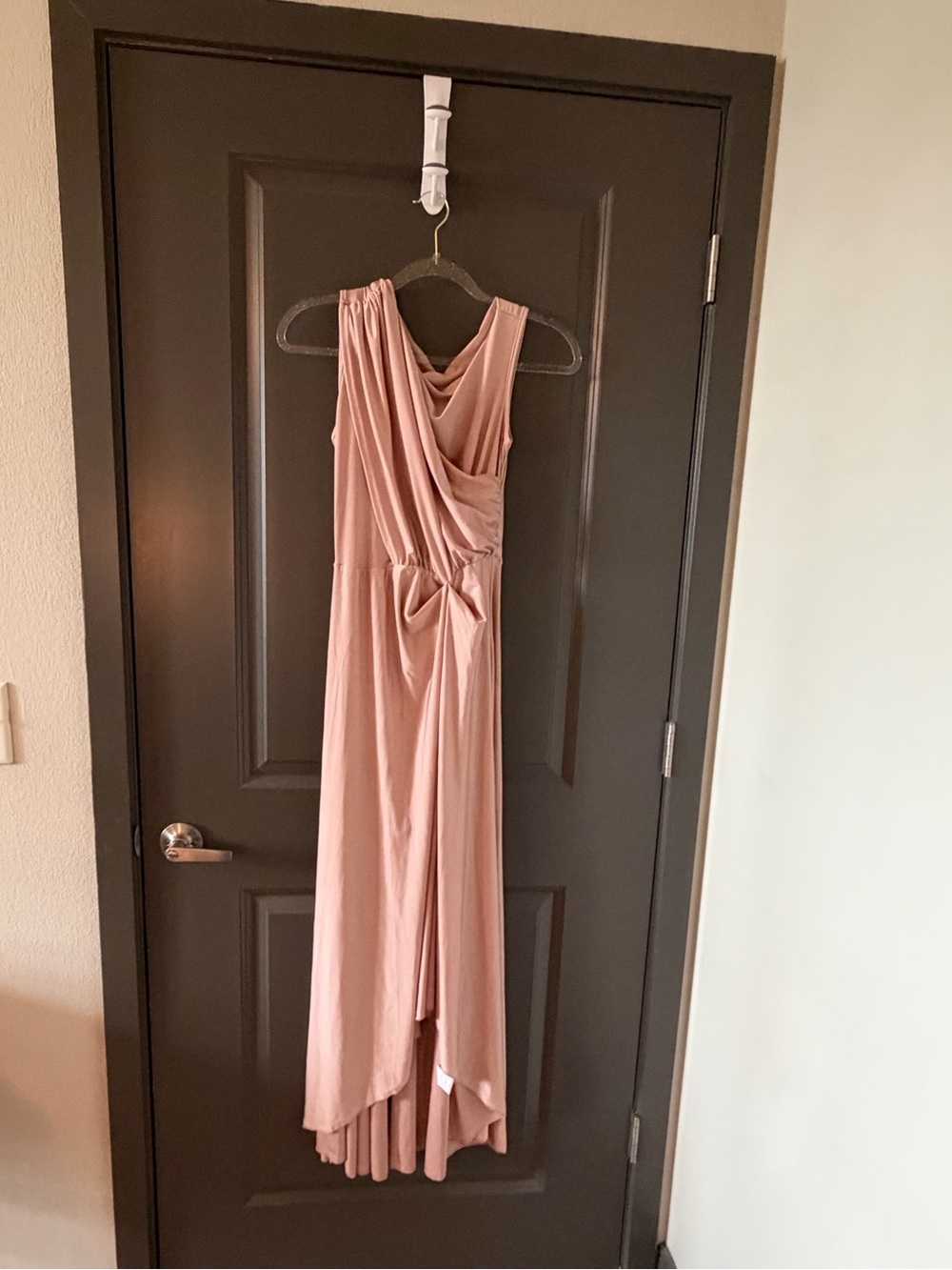 Blush Pink High-Low Draped Evening Dress